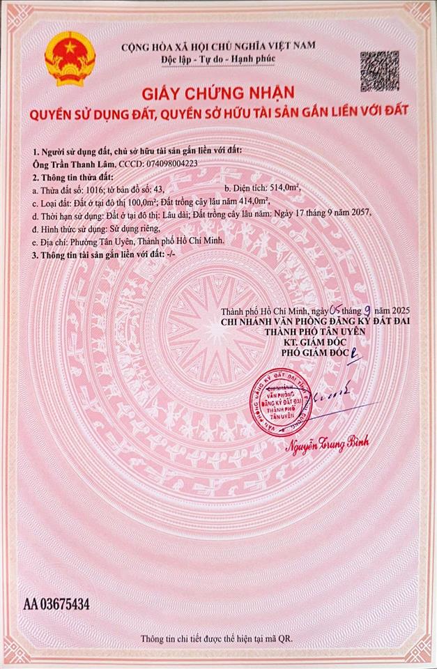 Bán đất 514m2 tại uyên hưng, tân uyên, bình dương  giá 2,8 tỷ