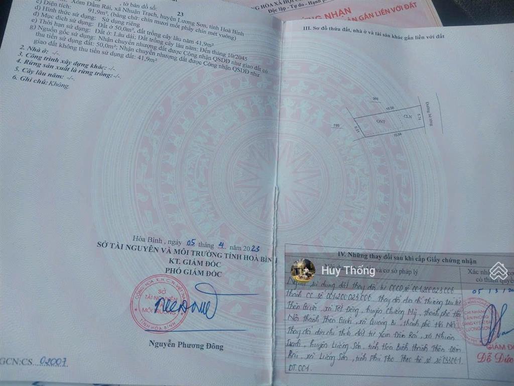 Bán 92m2 đất sát kcn phú sơn 200ha, lương sơn, phú thọ. giá chỉ 1,x tỷ. cách xuân mai hn 7km