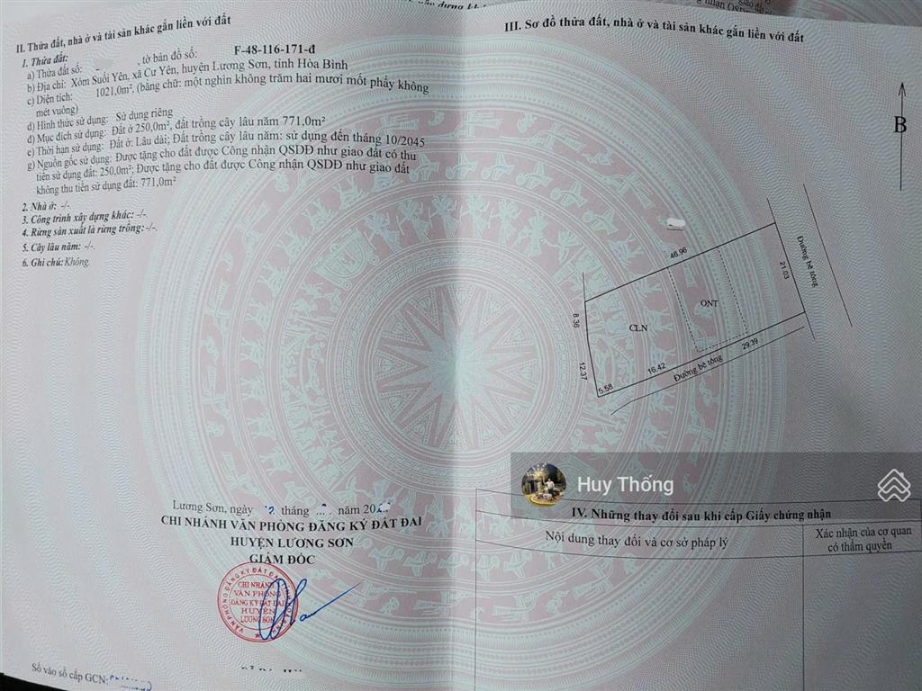 Bán 1021m2 (ont=250) suối rè , liên sơn, phú thọ. cách xuân mai, hà nội 10km