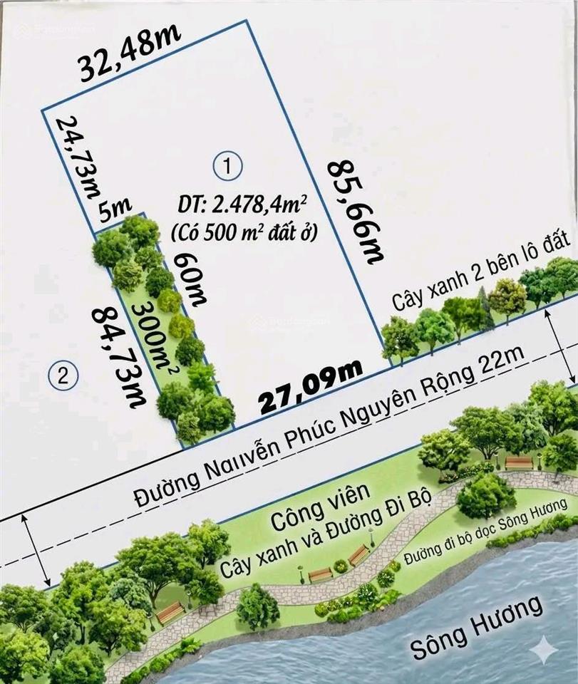 Đất view sông hương mặt tiền đường nguyễn phúc nguyên, gần 2480m2