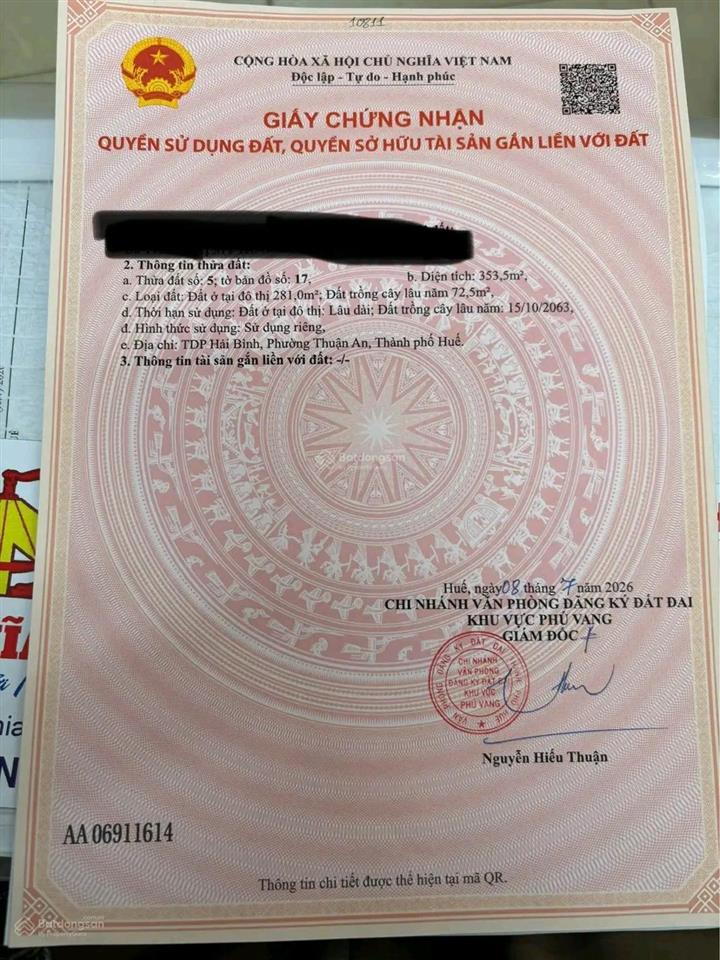 Đất mặt tiền đường hoàng sa, giáp đường chính thẳng lên cầu vượt biển thuận an và hải dương