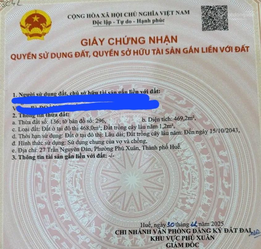Bán gần 470m2 đất nội thành thành phố huế, 2 mặt tiền