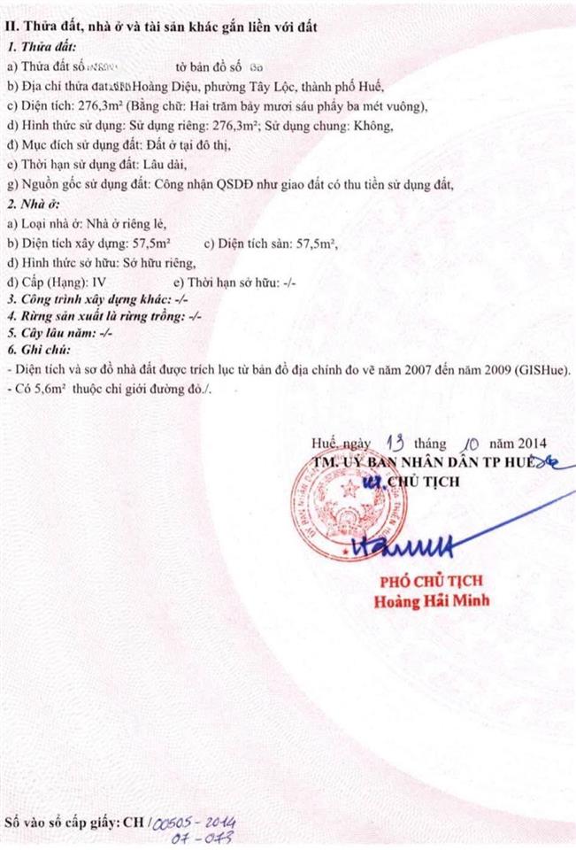 Đất mặt tiền đường hoàng diệu, gần chợ tây lộc