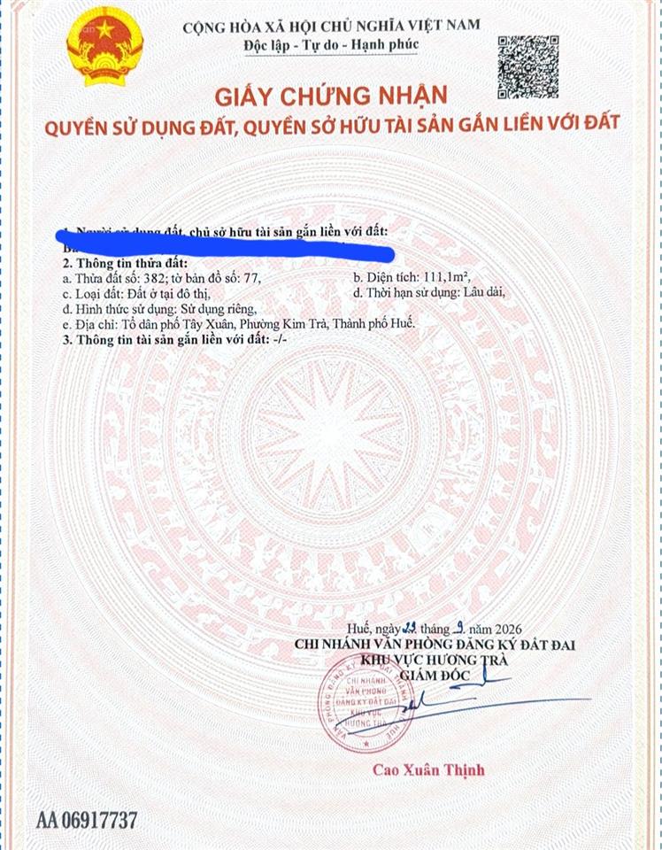 Đất mặt tiền đường trần quang diệm, giá 4** triệu