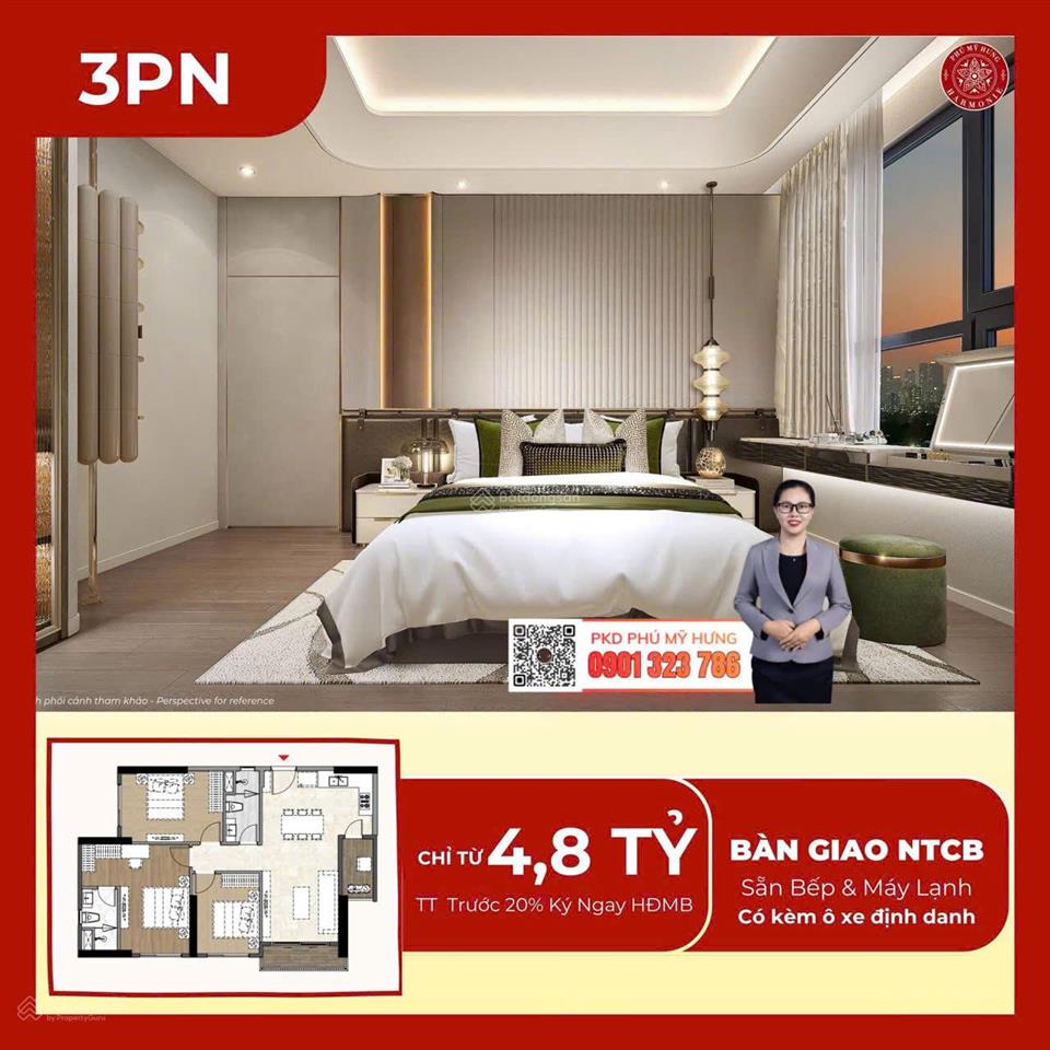 Căn hộ 3pn the harmonie phú mỹ hưng 4,8 tỷ có ô xe riêng, không gian sống đẳng cấp