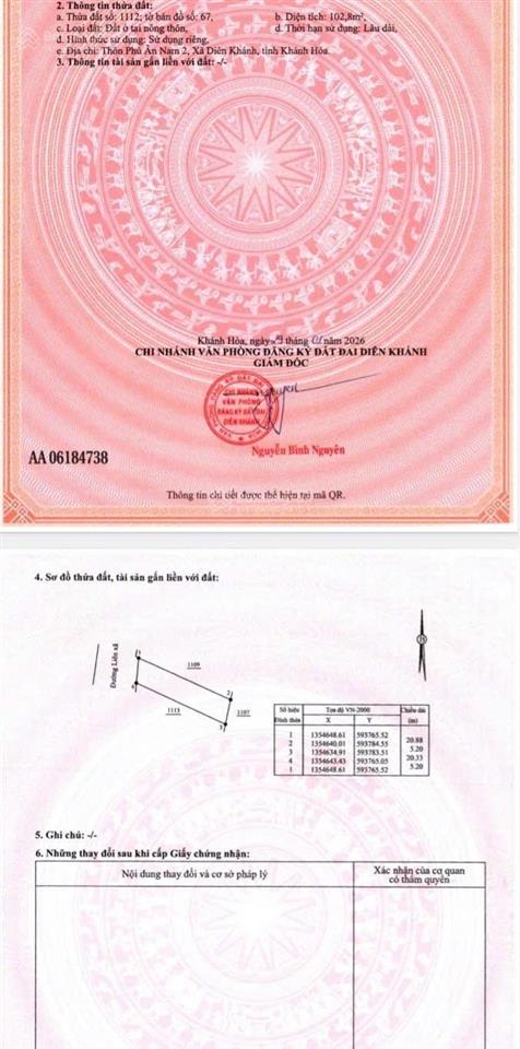 Bán đất mặt đường bà đề xã diên an ( diên khánh mới ) 101.5m2 chỉ 3ty552 bao sổ