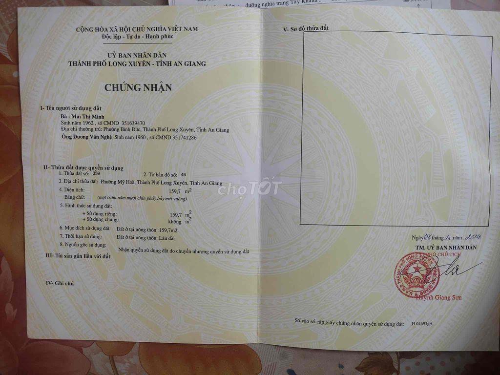 Bán đất cặp Mương Khai nhỏ, Mỹ Hoà, Long Xuyên