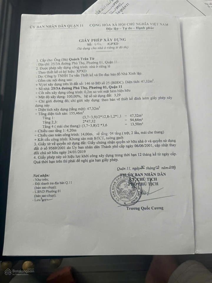 Bán nhà hẻm 5m(0xh) phú thọ p.1, q.11 giá 6,7 tỷ