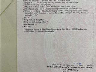 Bán đất hẻm 3m (bg) lê tấn bê, p. an lạc, q.bt giá 3.8 tỷ