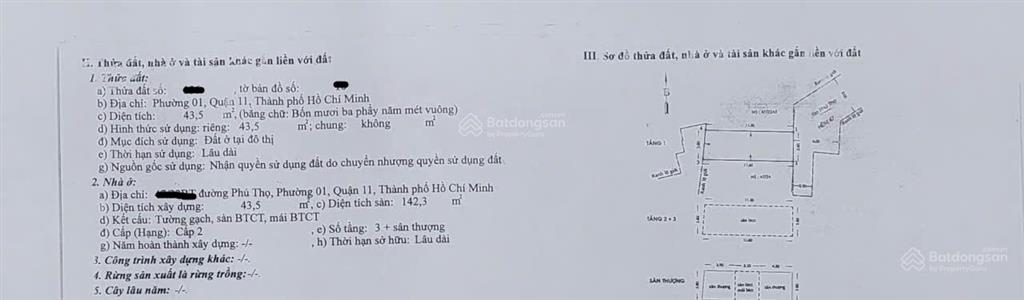 Bán nhà mtnb 6m (xt) phú thọ, p1, q11 6,6 tỷ