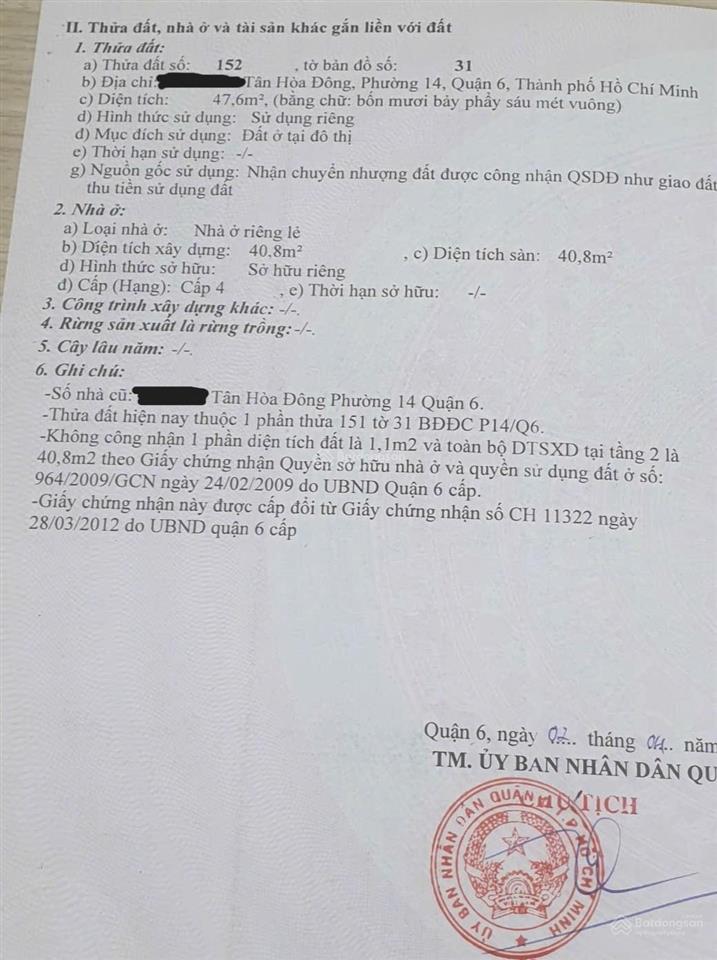 Bán nhà hẻm 3m (bg) tân hòa đông, p.14, q.6, 5,2 tỷ