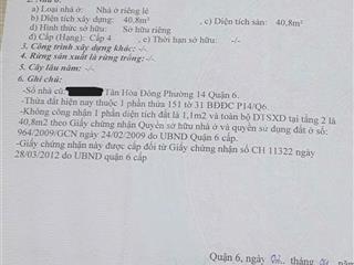 Bán nhà hẻm 3m (bg) tân hòa đông, p.14, q.6, 5,2 tỷ