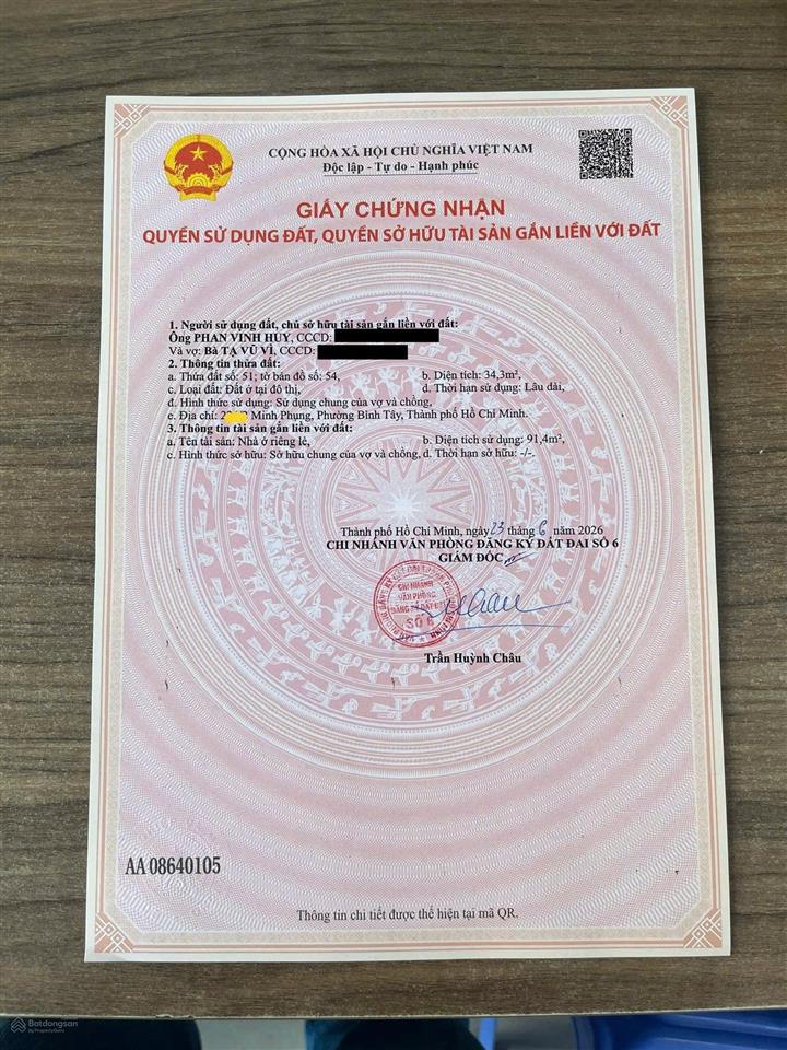 Bán nhà hẻm 4m (xh) minh phụng, p.6, q.6 hcm, 6,3 tỷ