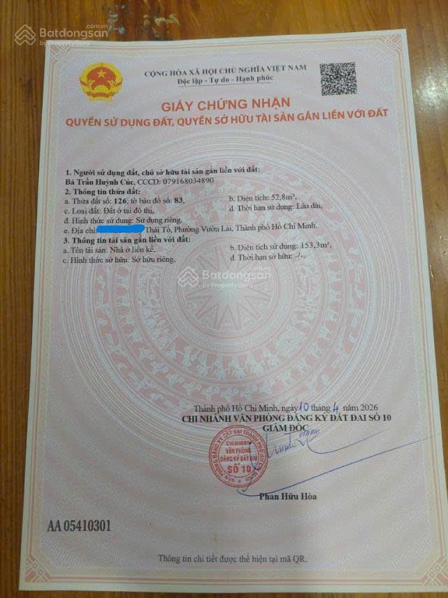 Bán nhà hẻm 3m (0xk) lý thái tổ, p.10, q.10, 7.65 tỷ