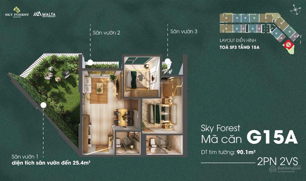 Cần bán căn 2 phòng ngủ sky forest sân vườn to hơn 20m2 giá tốt