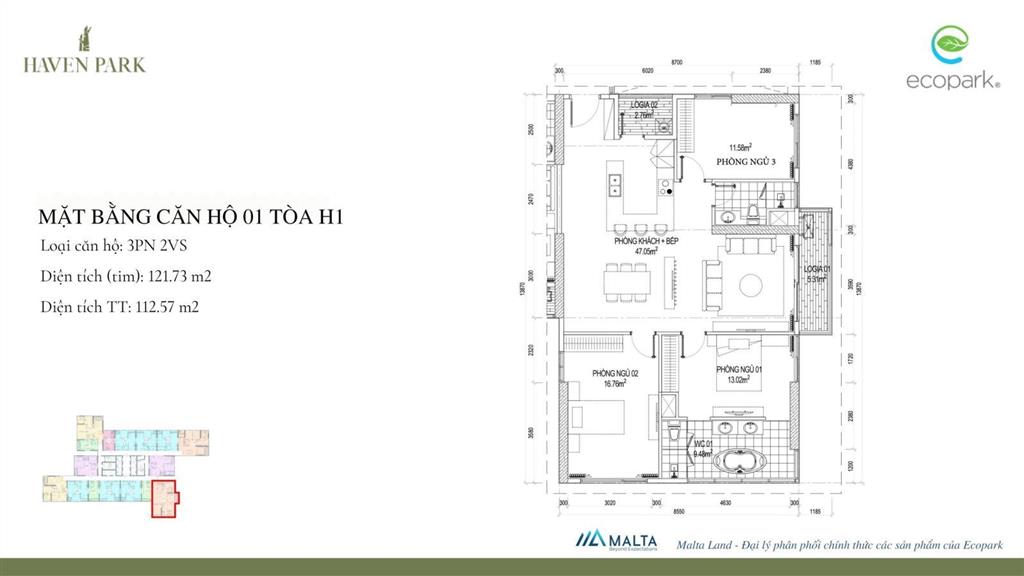 Cần bán nhanh căn 3 ngủ trục 01 haven park giá cực tốt