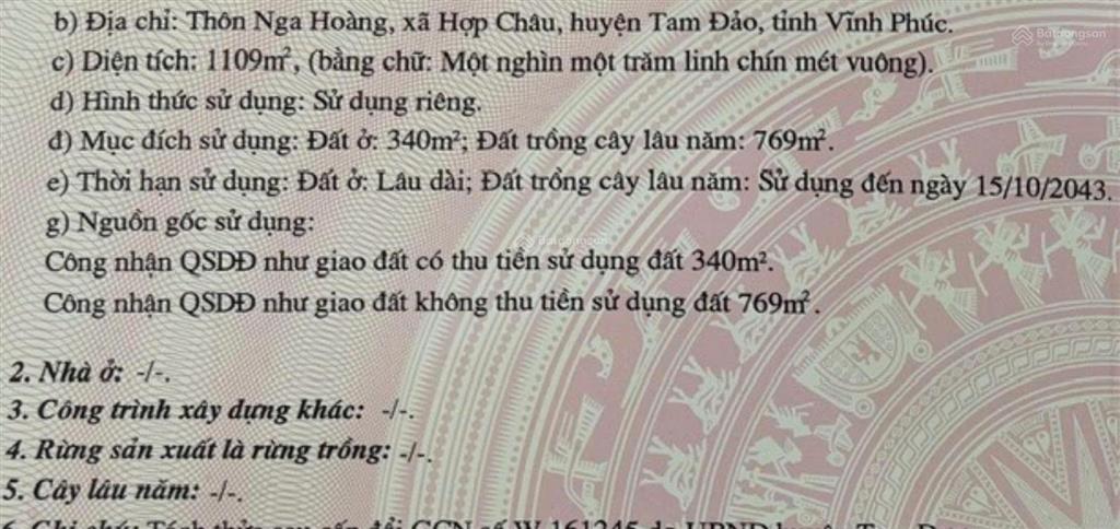Chính chủ bán 1109m thổ cư cạnh trường tiểu học hợp châu