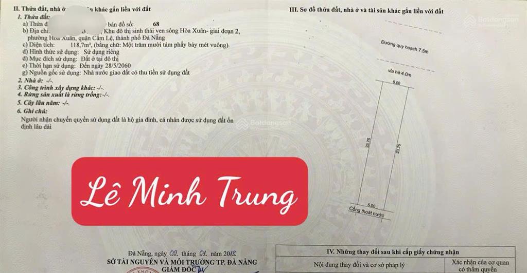 Bán cặp đất liền kề đường 7m5 236m2 đất đường lê minh trung, hoà xuân, đà nẵng  0934 863 ***