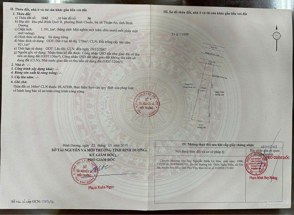 Đt743 bình chuẩn, 1191m, 280 thổ cư, đã xây tường bao