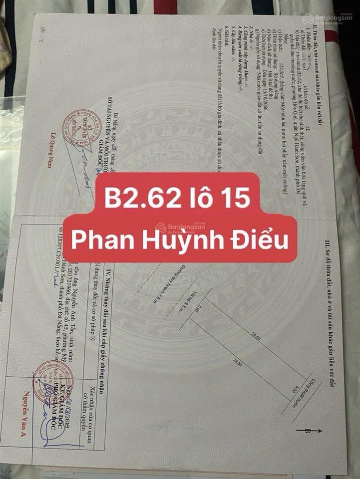 Chính chủ bán đất 123m2 phan huỳnh điểu, ngũ hành sơn đà nẵng