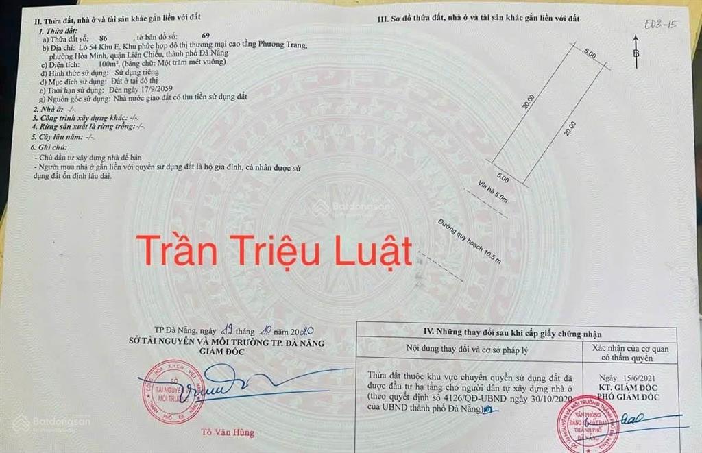 Chính chủ gửi bán lô đất mặt tiền trần triệu luật đường 10.5m thông ra nguyễn sinh sắc