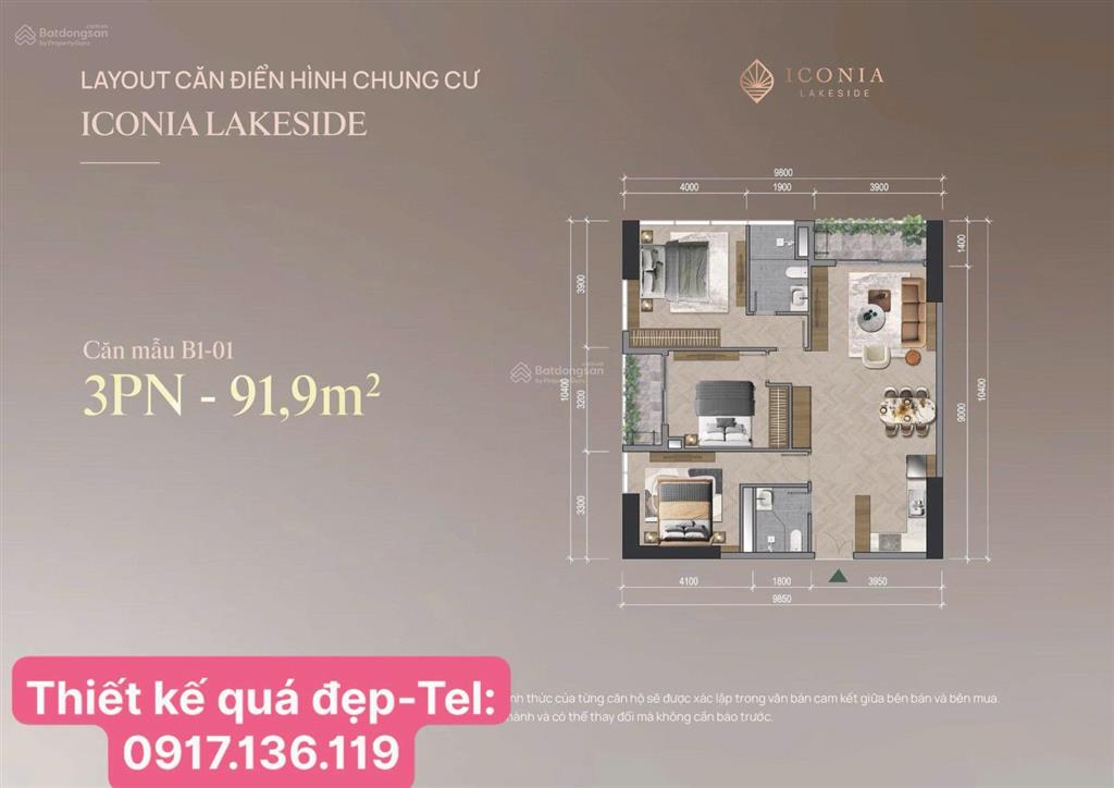 Bán 3pn 91.9m2 iconia lakeside (mipec tố hữu)  căn hộ hạng sang 5* (chính chủ), 0917 136 ***
