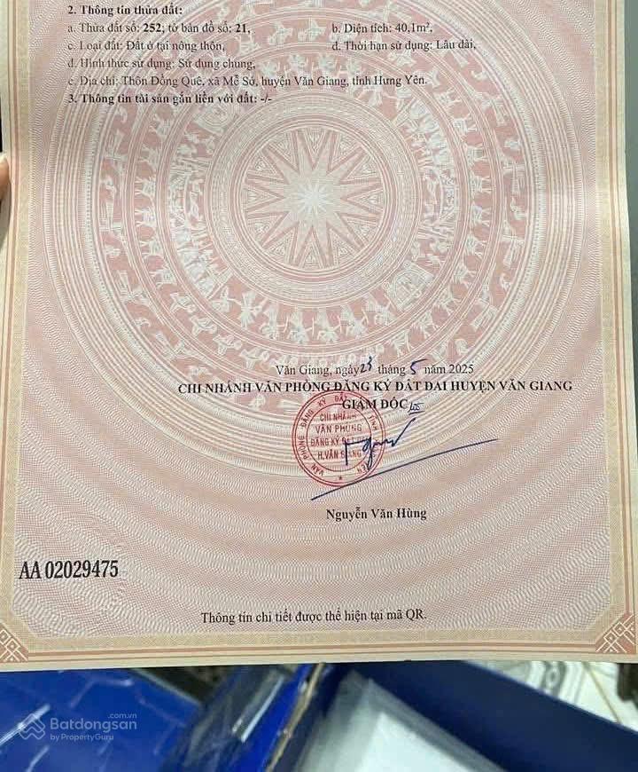 Chỉ nhỉnh 2 tỷ hữu ngay 40,1m2 đất trục chính đồng quê mễ sở, vị trí trung tâm, đường ô tô tránh