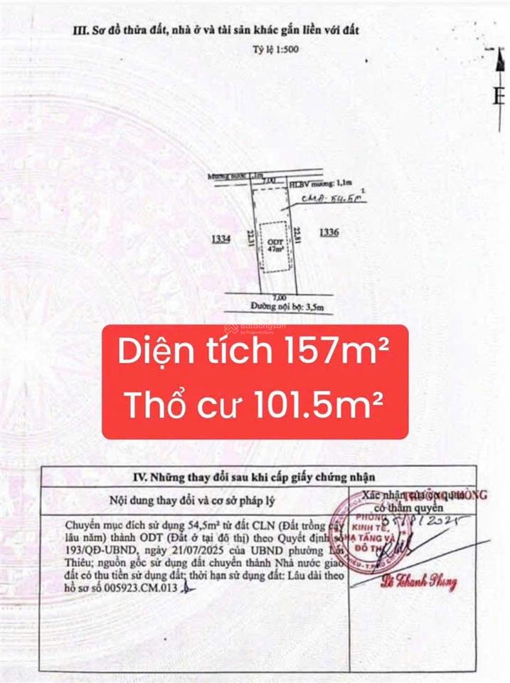 Đất đẹp ngang 7m, dt 157m2, giá chỉ 3,65 tỷ, lái thiêu, tp hcm