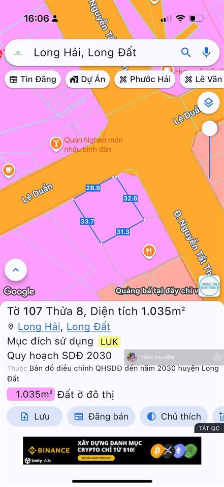 Mặt tiền đường lê duẩn ngay góc nguyễn tất thành  thị trấn long hải  cách biển 1km  1035m2