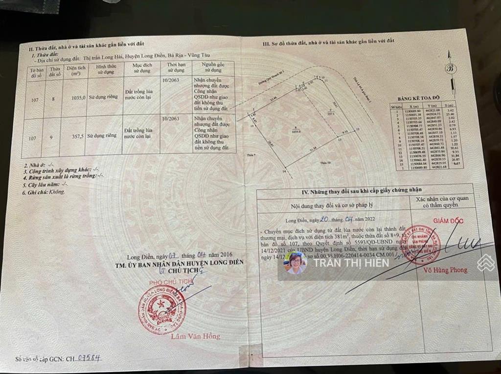 Mặt tiền đường lê duẩn ngay góc nguyễn tất thành  thị trấn long hải  cách biển 1km  1035m2