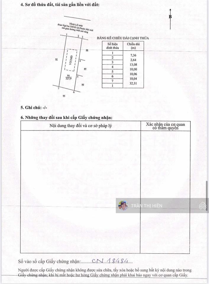 Mặt tiền tỉnh lộ 44b cũ  cách biển phước hải 5 phút  328m2  2,6 tỷ đã xây rào cổng