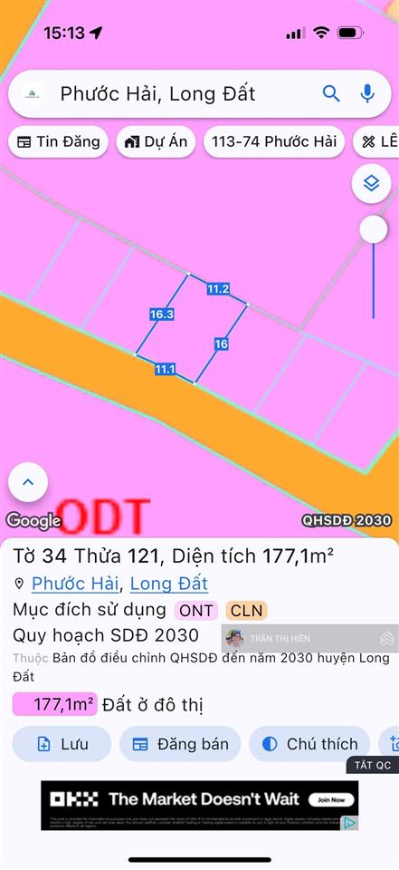 Thị trấn phước hải  long đất  brvt cách biển phước hải chỉ 5 phút, dt 177m2 ngang 11m x 16m