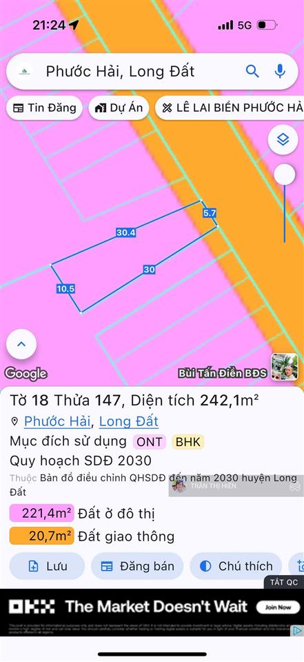 Thị trấn phước hải  ngay tỉnh lộ 44b  cách biển chỉ 5km  đối diện khu dân cư phan gia  dt 242m2