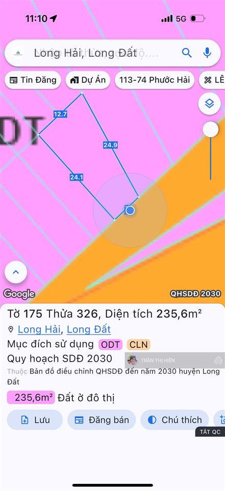 Ngay đường lê duẩn  thị trấn long hải  cách biển chỉ 2km  dt 235,6m2  ngang 7m x 25m nở hậu