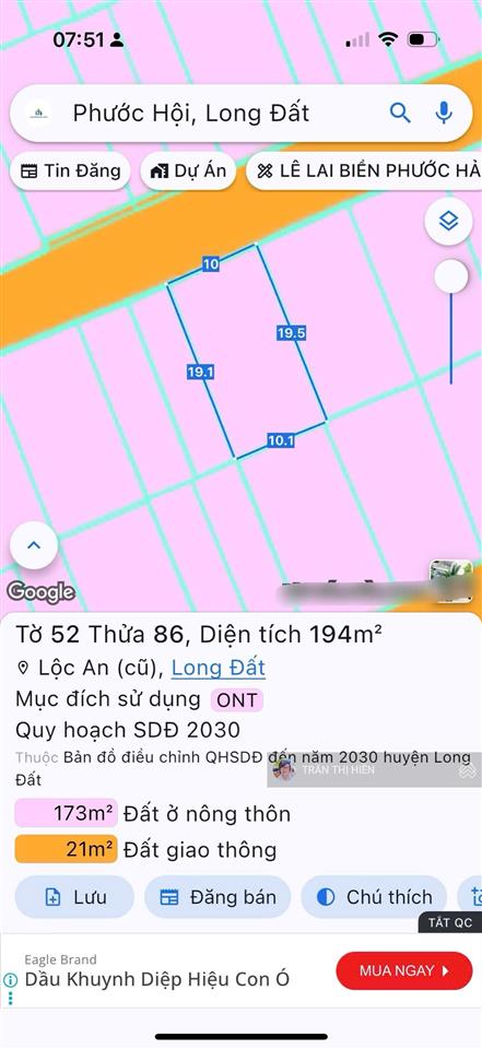 Biển lộc an  đất đỏ  brvt  ra gấp ạ ngang 10x20m  194m2 full thổ cư, gần chợ lộc an