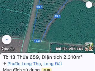 Siêu rẻ vườn mít xã đất đỏ  tp hcm ( brvt cũ)  dt 2.310m2  ngang 93m x 44m quy hoạch đất ở