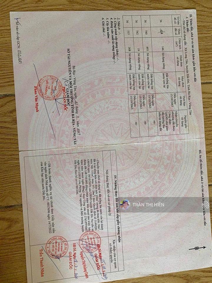 Góc 2 mặt tiền tỉnh lộ 52  long tân  đất đỏ  brvt  dt 780m2  250m2 thổ cư ngang 20m x 43m