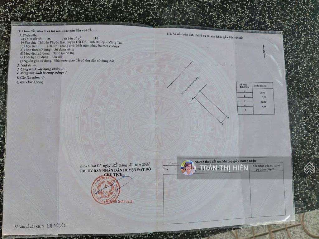 Đường phạm ngọc thạch khu ô bàn cờ tái định cư phước hải đi bộ ra biển 500m  5x20m full thổ