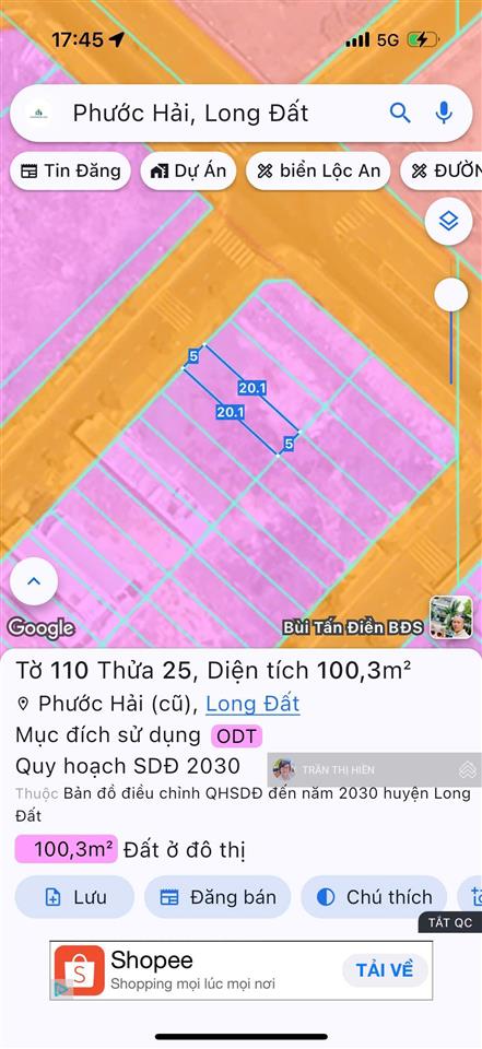 Đường phạm ngọc thạch khu ô bàn cờ tái định cư phước hải đi bộ ra biển 500m  5x20m full thổ