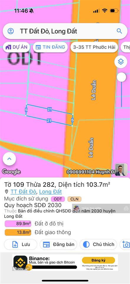 Mặt tiền kinh doanh đường lê duẩn  tt đất đỏ  brvt ngang 5x20.5m  103.7m2