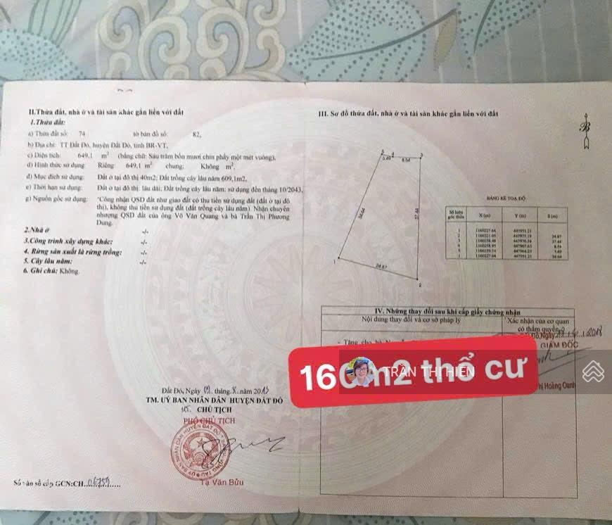 Mặt tiền đường nguyễn hùng mạnh  trung tâm thị trấn đất đỏ brvt ngay chợ đất đỏ  dt 650m2