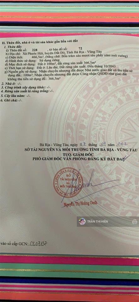Xã phước hải  tp hcm trước là phước hội  brvt cách đường võ văn kiệt 500m 466m2  10x47m
