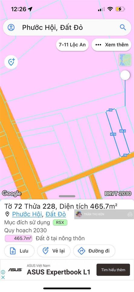 Xã phước hải  tp hcm trước là phước hội  brvt cách đường võ văn kiệt 500m 466m2  10x47m