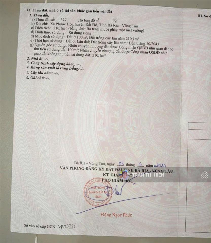 Mặt tiền đường ven biển võ văn kiệt ngay uỷ ban xã phước hải  đường mở 36m  310m2  100m2 thổ cư