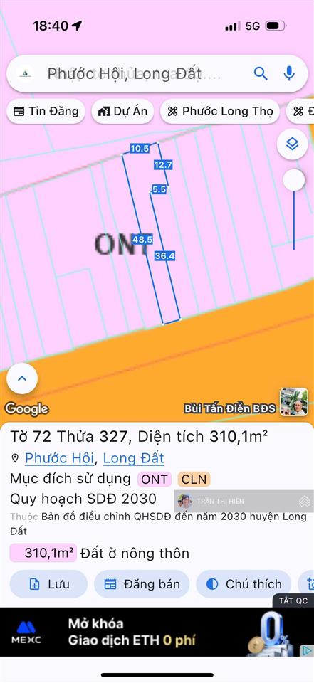 Mặt tiền đường ven biển võ văn kiệt ngay uỷ ban xã phước hải  đường mở 36m  310m2  100m2 thổ cư