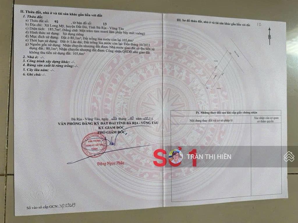 Mặt tiền tỉnh lộ 44b  dt 1133m2  sẵn 380m2 thổ cư  gần biển phước hải