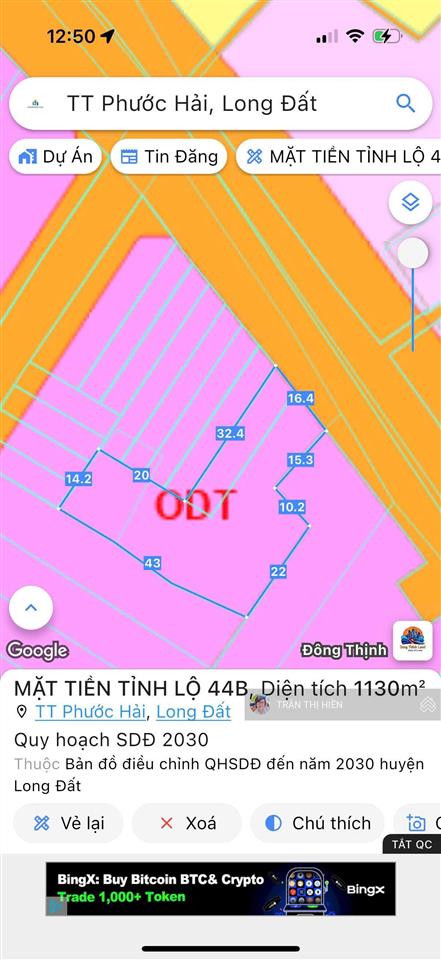 Mặt tiền tỉnh lộ 44b  dt 1133m2  sẵn 380m2 thổ cư  gần biển phước hải
