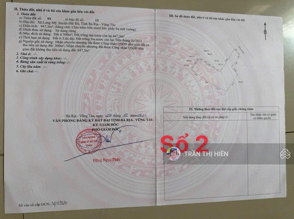 Mặt tiền tỉnh lộ 44b  dt 1133m2  sẵn 380m2 thổ cư  gần biển phước hải