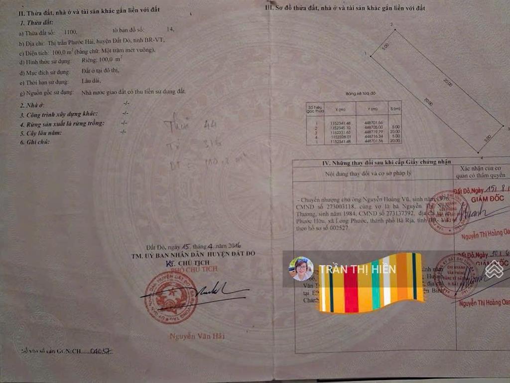 Đi bộ ra biển phước hải 500m  khu tái định cư phước hải  5x20m đông nam siêu rẻ đây ạ