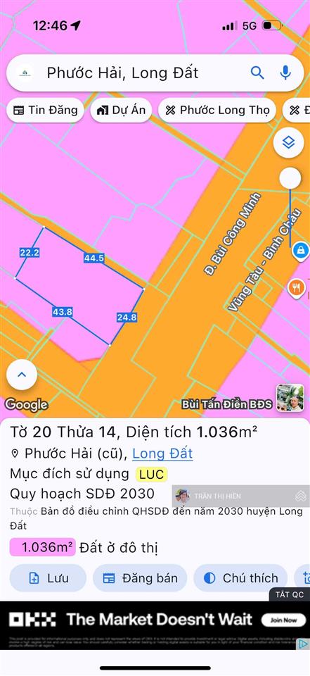 1035m2  22x45m  mặt tiền đường ven biển 42m  vũng tàu bình châu